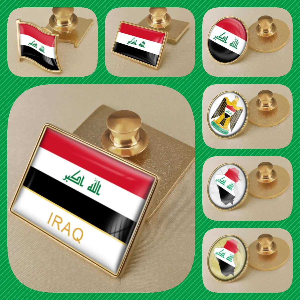 Iraq Iraqi Map Flag National Emblem National Flower Brooches Badges Lapel Pins