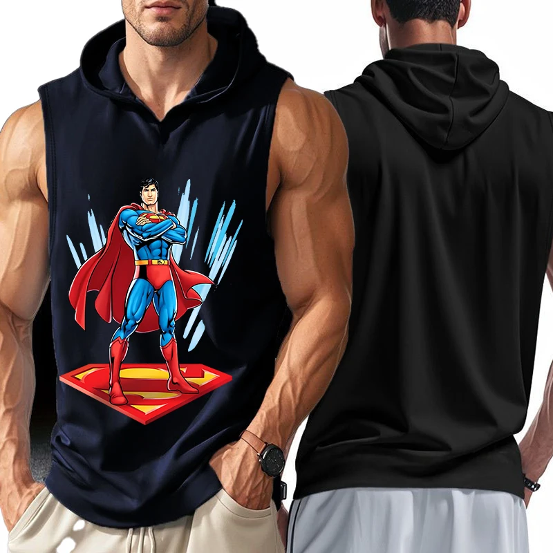 Superman Summer Men's Basketball Running Training Hooded Sleeveless Fitness Top Fashion Loose Quick Drying Sports Tank Top