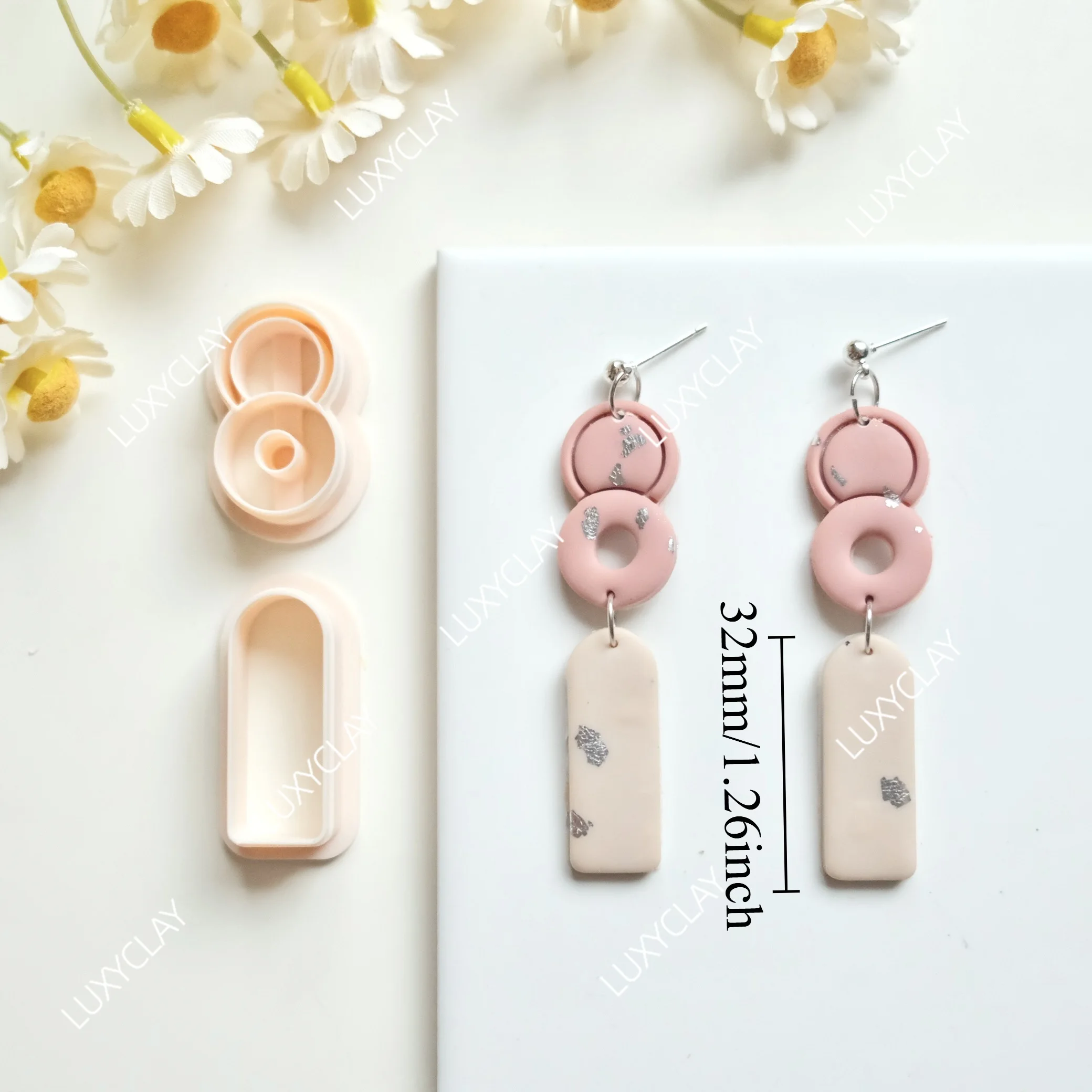 2pcs/set Geometric Circle Donut Polymer Clay Cutters for Jewelry Earrings Making, Circle and Long Arch Dangle Clay Molds