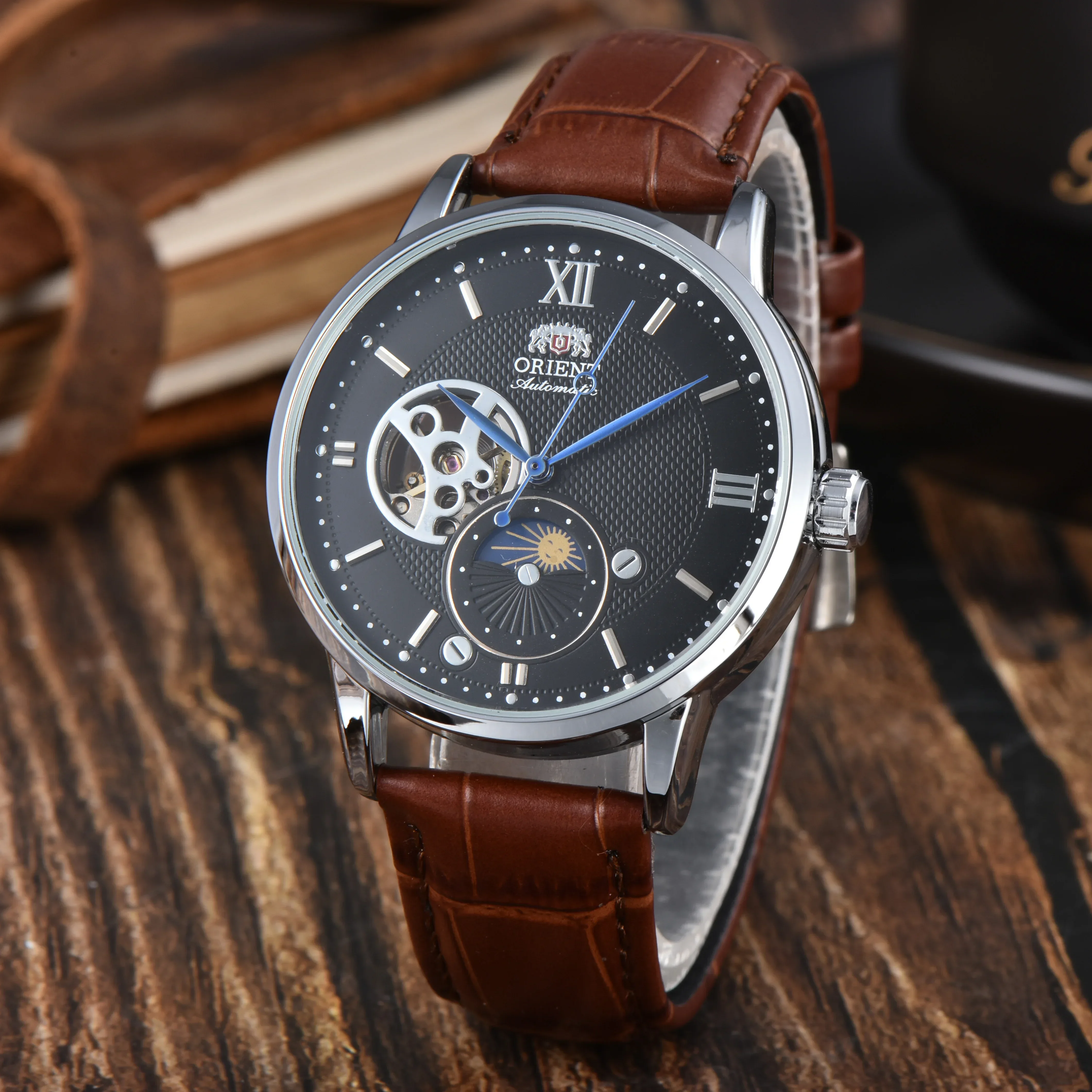 DFDG Sport Automatic Mechanical Unisex Watch Full Function World Time Leather Strap Orient