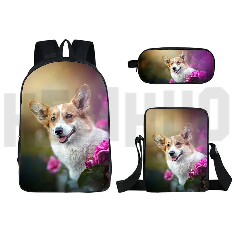 3D Pet Dog Welsh Corgi Pembroke Backpack Mochila Children Kawaii Korgi Rucksacks Laptop Shoulder Bag Schoolbag Kids Pencil Case