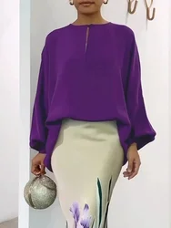Modigirl Fashion Purple O-Neck Blouse Tops For Women 2025 New Spring Summer Puff Sleeves Loose Casual Going Out Shirts