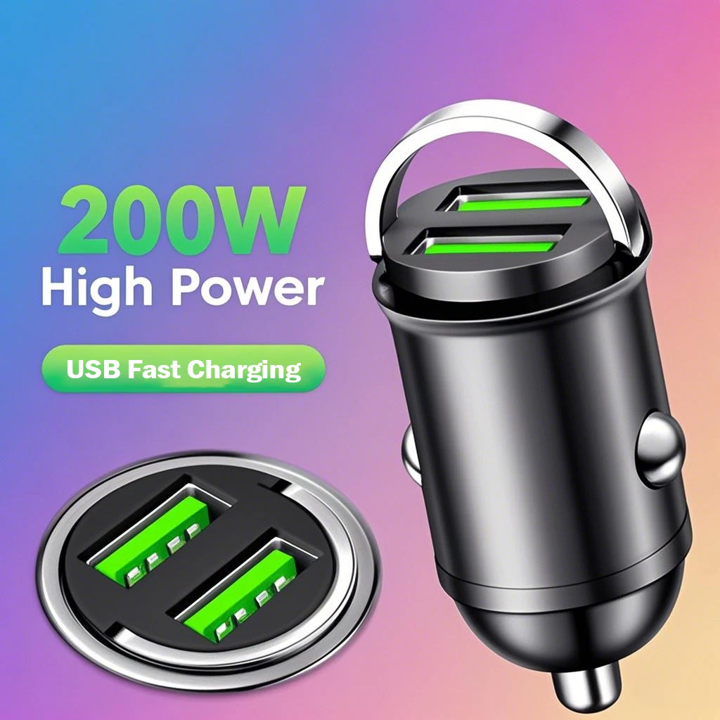 شاحن سيارة USB مزدوج 200 وات شحن سريع لهاتف iPhone QC3.0 mini PD USB Type C شاحن هاتف محمول للسيارة لهاتف Xiaomi Samsung Huawei