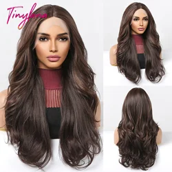Long Synthetic Lace Wig Chocolate Brown Body Wavy Transparent Lace Front Wigs for Women Heat Resistant Cosplay Natural Wave Hair