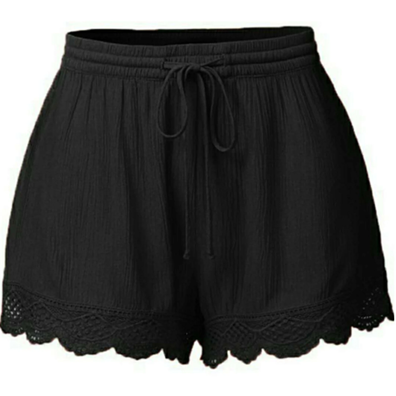 Dames Zwart Kort Kant Touw Stropdas Shorts Sport Hoge Taille Dame Los en Comfortabel Hot Rijbroek Meisjes Nieuwe Casual Kledingstukken