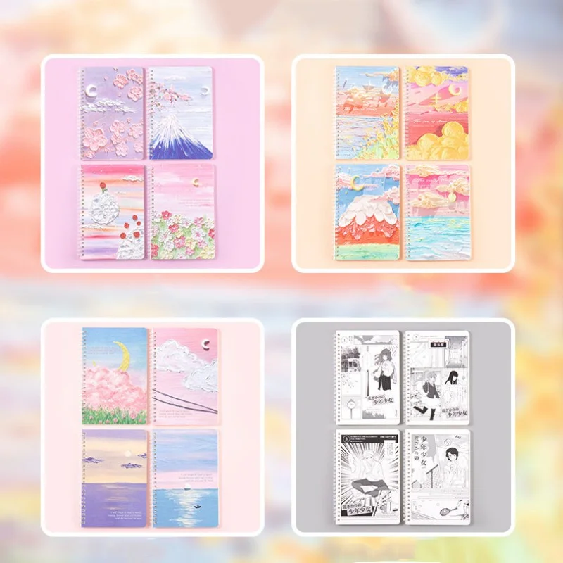 Cute Spiral Notebook A5 Students Exercise Book 60 Sheets Oil Painting Cover Kawaii Planner Notepad School Supplies Stationery