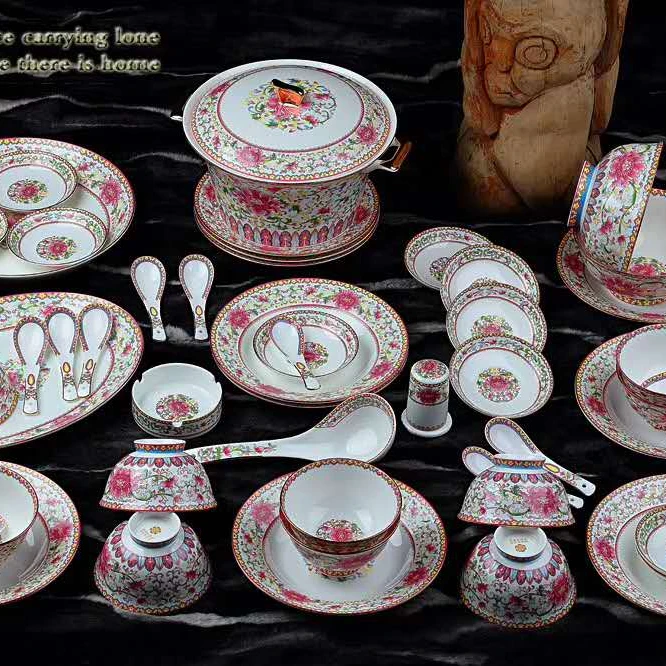 high quality hot sale chinese courtly style 60pvs bone china bowl plate porcelain dinnerware set -x-3