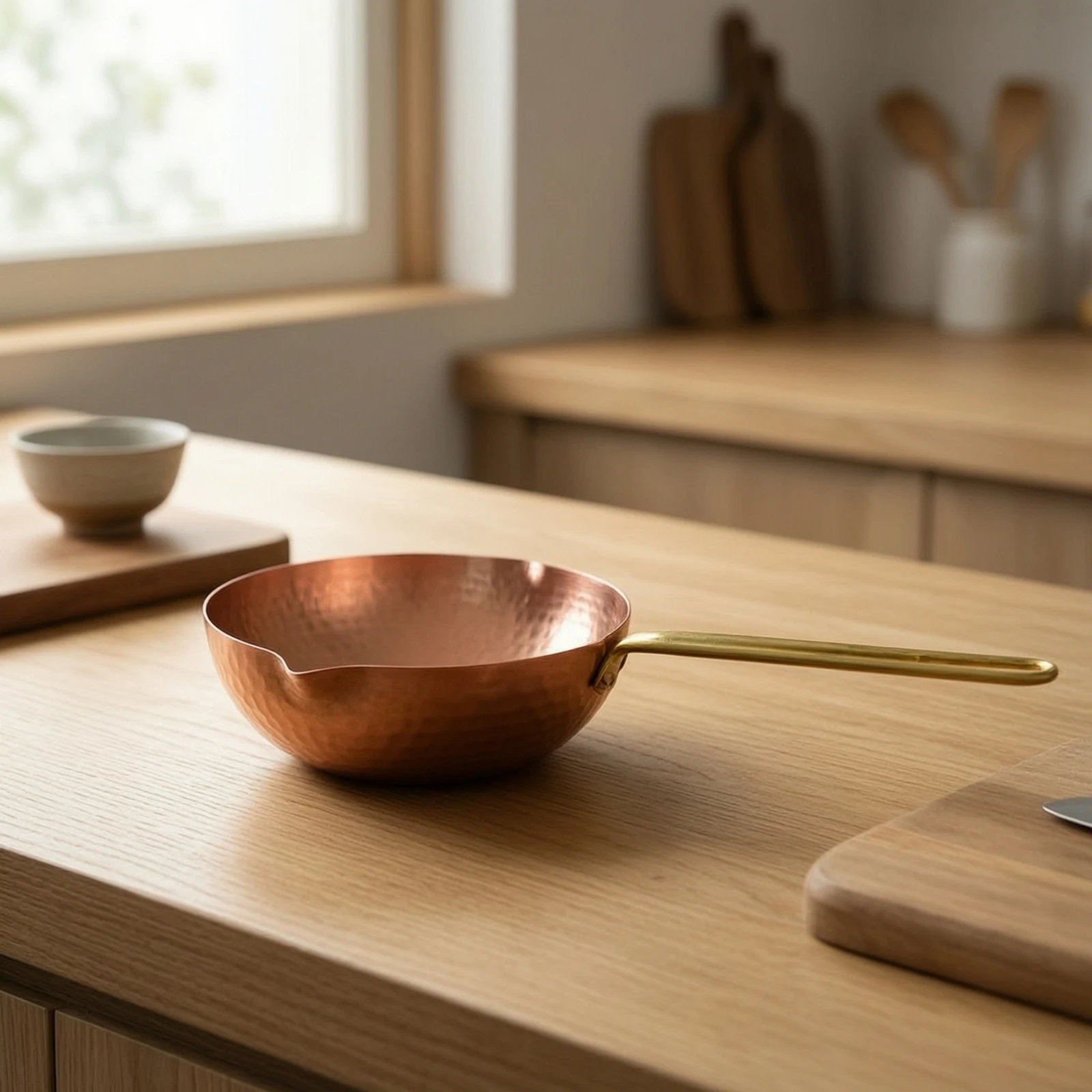 Hammered Copper Pan Spill-resistantFree Saucepan with Hammered Texture Copper Pan Rust-Resistant for Singles, Daily Cooking