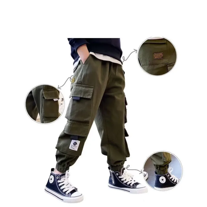 Boy Multiple Pockets  Cargo Pants Children Casual Sweatpants Three-dimensional High Visibility Sports Pants Children\'s Clothing