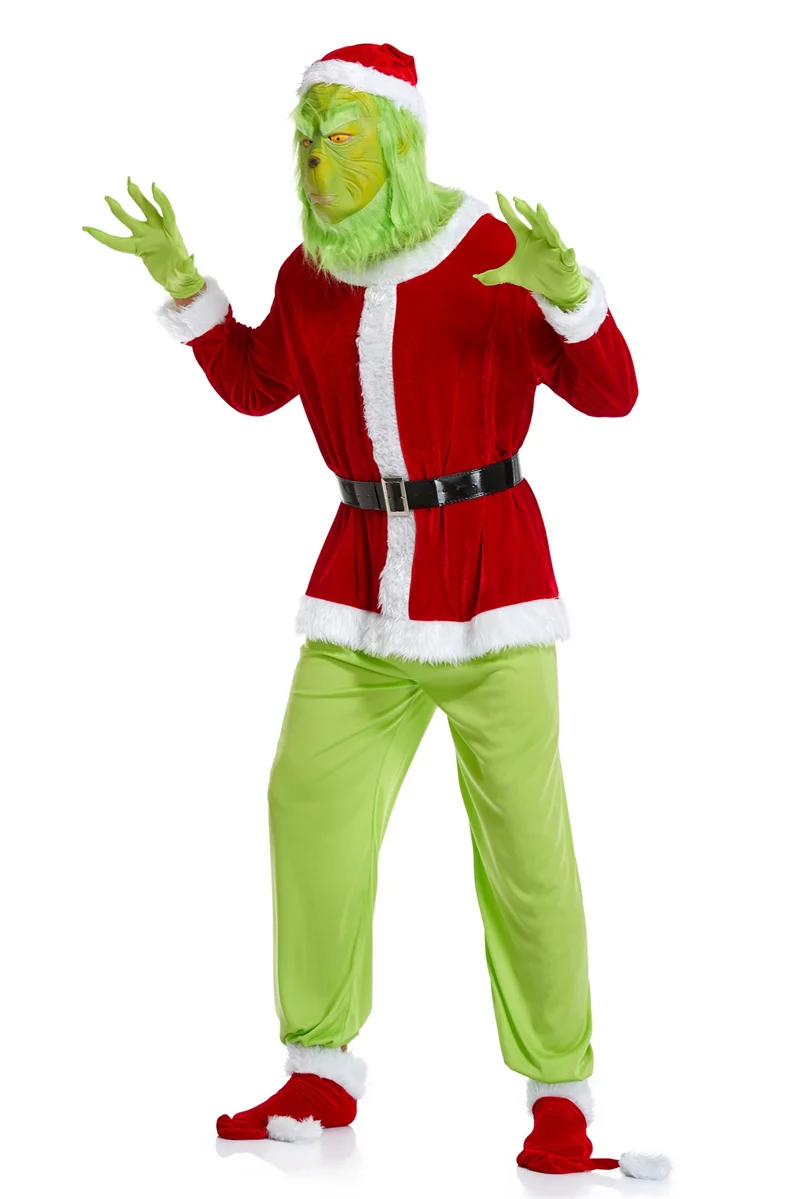 Christmas Green Fur Monster Santa Claus Cosplay Costume Santa Suit Anime Uniform Funny Mask Canival Party Halloween Costume