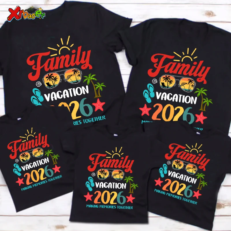Custom Family Vacation 2026 Shirt Retro Trip Tees TShirt Family Matching Outfits Kids Personalized Name Party Tshirt Family Look