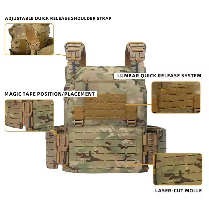 YAKEDA 900D Gilet tattico per addestramento alla caccia all'aperto con sistema molle tagliato al laser a sgancio rapido resistente all'usura realizzato in materiale di nylon