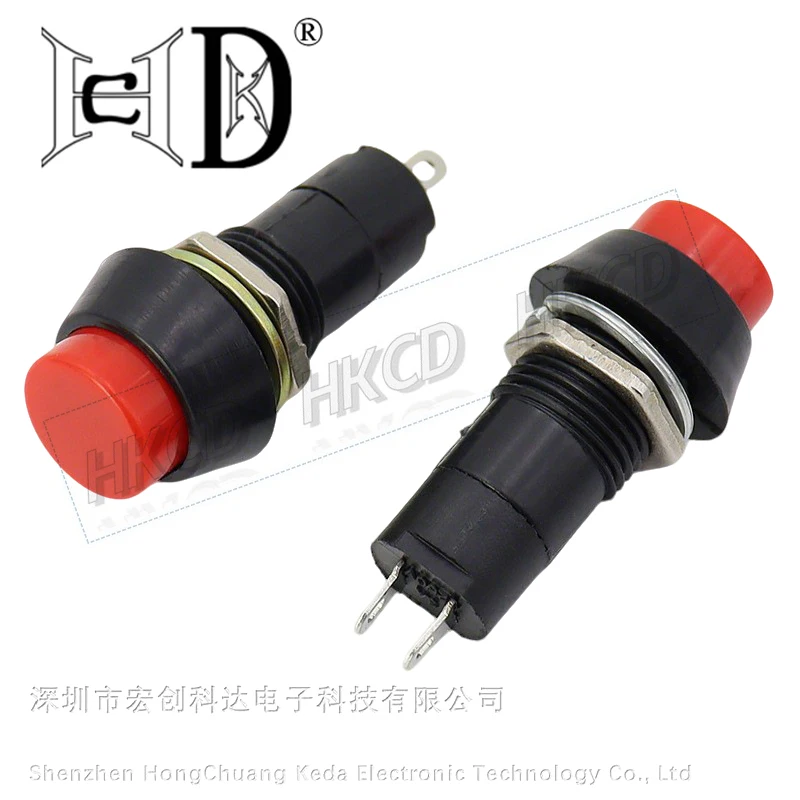 5pcs HKCD PBS-11 Momentary Push Button Switch, 3A 250V AC SPST NO 12mm Panel Mount Tactile Switch with Red Cap