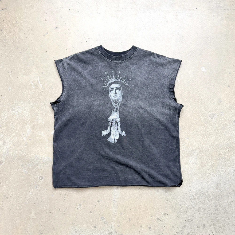 Yao Fashion Vintage Casual Oversize Loose Luxury Trend Cotton Graphics Print Tank Sleeveless Tops