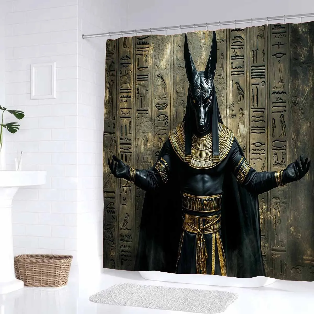Ancient Egyptian God Anubis Waterproof Shower Curtain for Bathroom Decor, Unique Art Design, Vibrant Colors, Modern Fashion