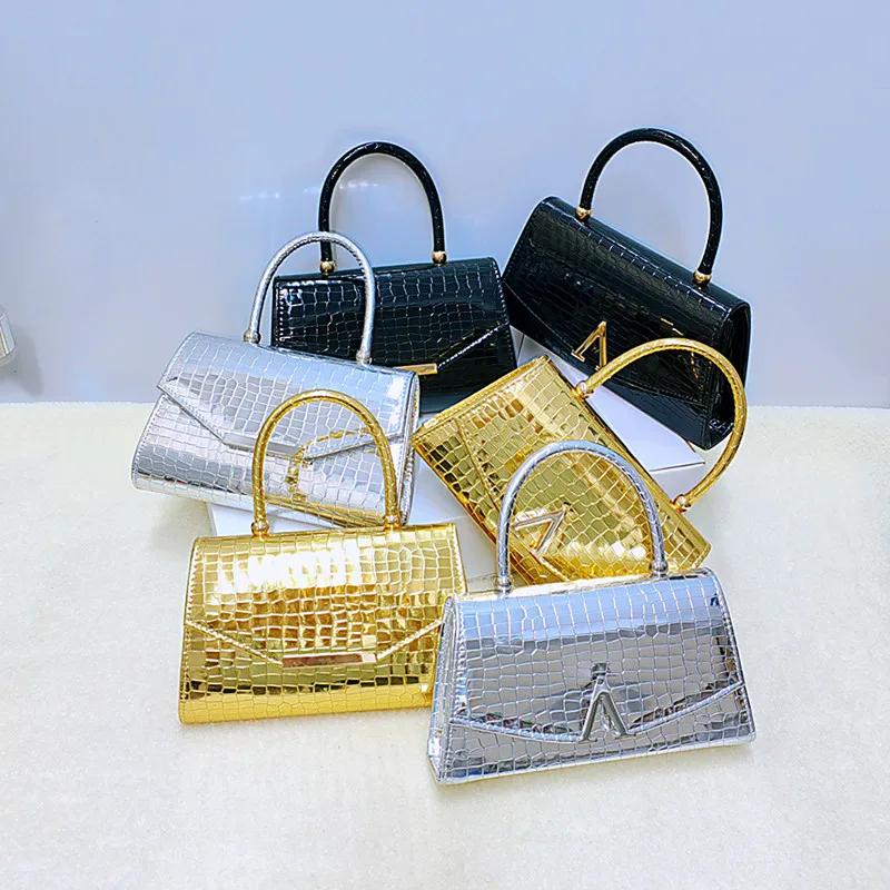 2024 Luxury Designer Alligator Pattern Women's Glitter Evening Bag Party Clutches Wedding Prom Top handle Handbags