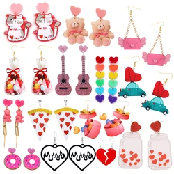 Pendientes para mujer y niña, joyería de creatividad especial, Hip Hop, lindo, exageración, Día de San Valentín, oso de peluche, corazón dulce