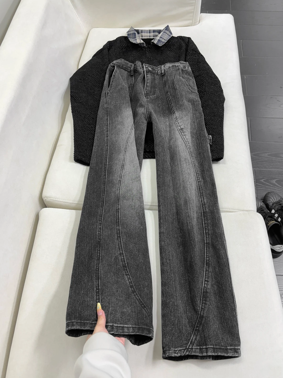 

Bla Bamboo Node Pattern Men's Jeans Spring American High Street Oblique Cut Casual Pants Cleanfit Rise Wide Leg Jeans