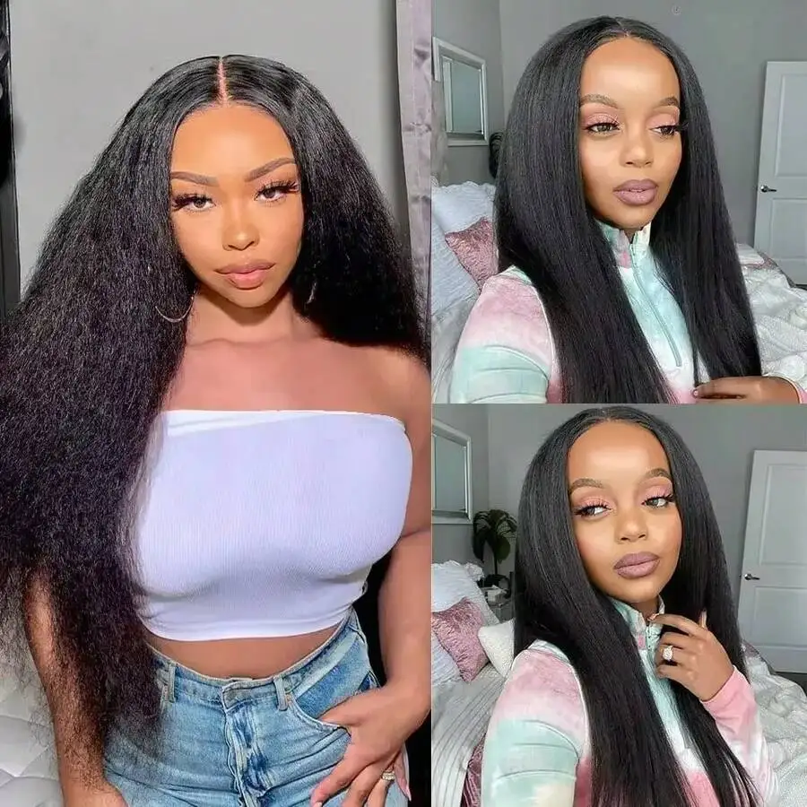 Brazilian Kinky Straight Wig 13x4 13x6 Lace Frontal Wig Natural Black Pre Plucked Baby Hair Transparent Lace Human Hair Wigs 16 To 42 Inch For Black Women - view 4