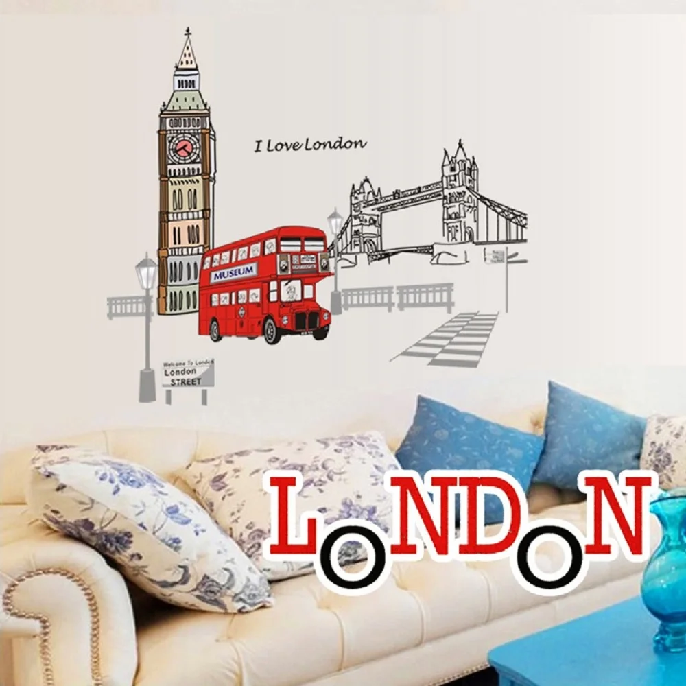 

London Double-decker Bus Wall Stickers Removable Sticker Creative Art Mural Home Decoration Large