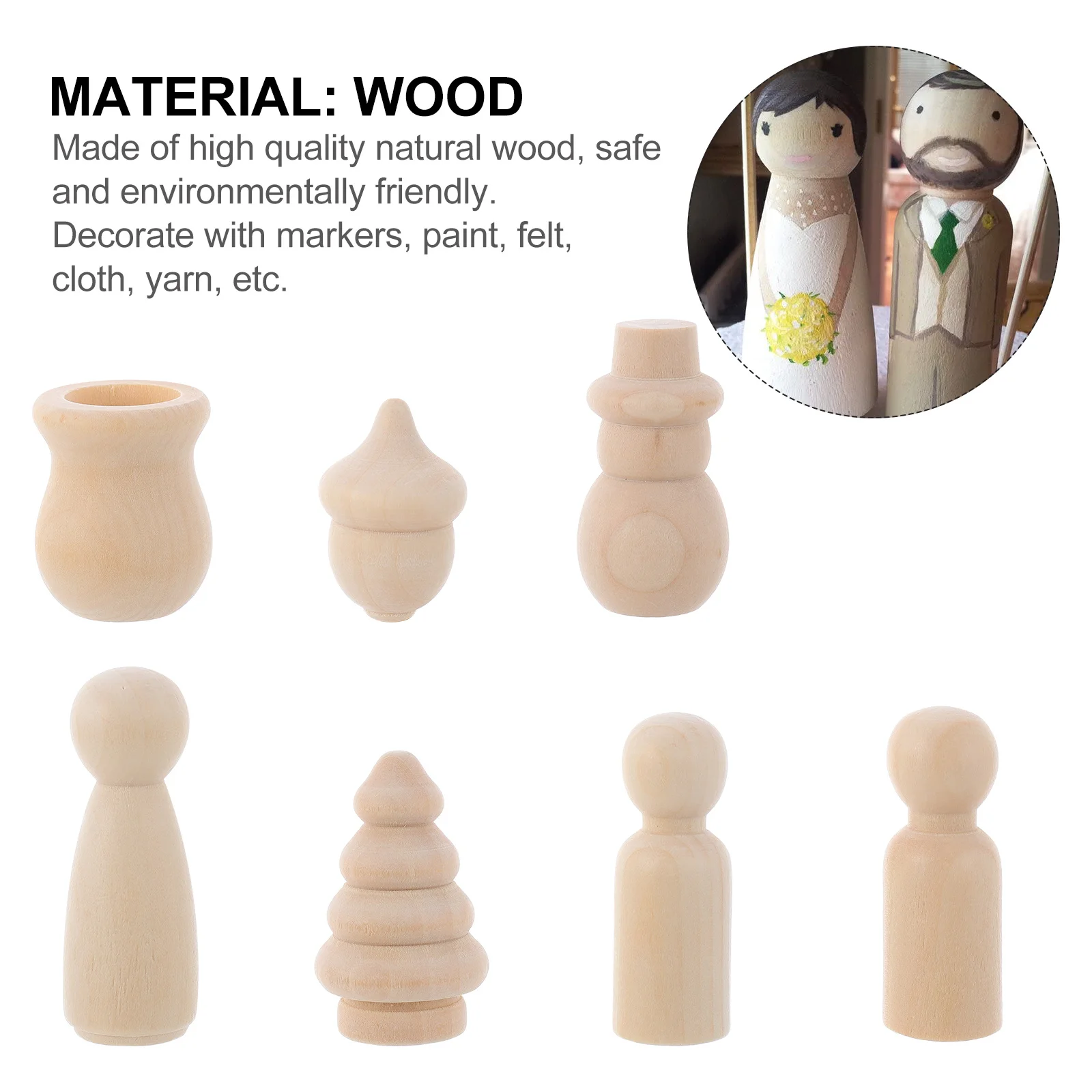 

70Pcs Wooden Puppet DIY Painting Set Natural Smooth Wood Kids Craft Supplies Blank Puppets for Creative Handicrafts