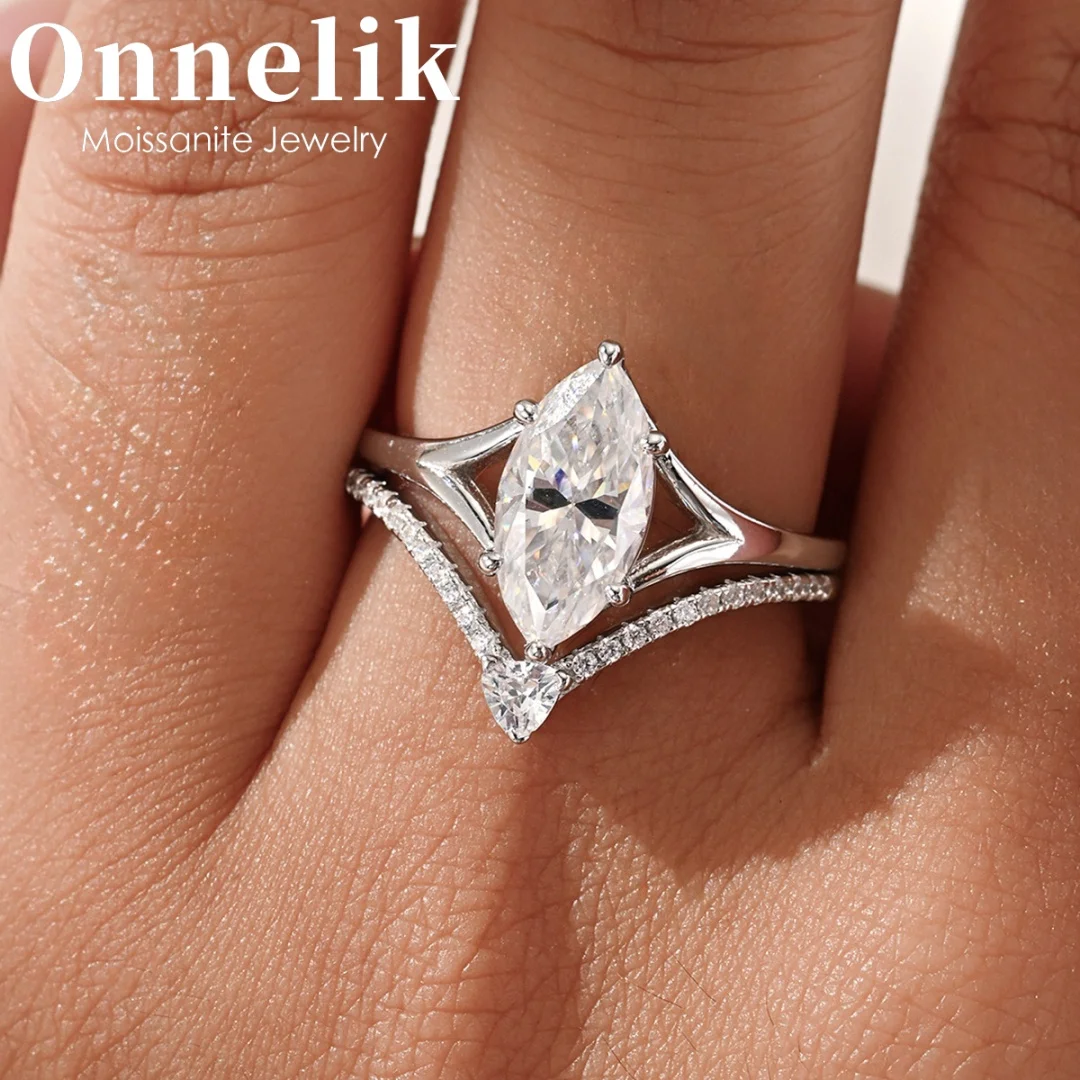 

Кольцо Onnelik S925 из стерлингового серебра с полным паве из муассанита 2 карата, маркизной огранки, для многослойного ношения, элегантное, изящное, минималистичное