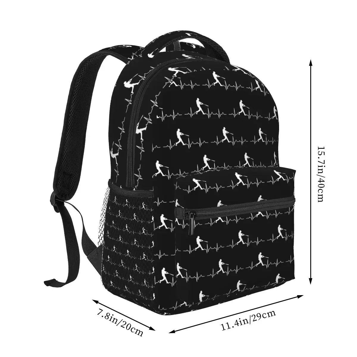 Baseball Player Heartbeat Student Backpack School Bag Hiking Travel Daypack for Men Women Fashion Bookbag Shoulder Bags