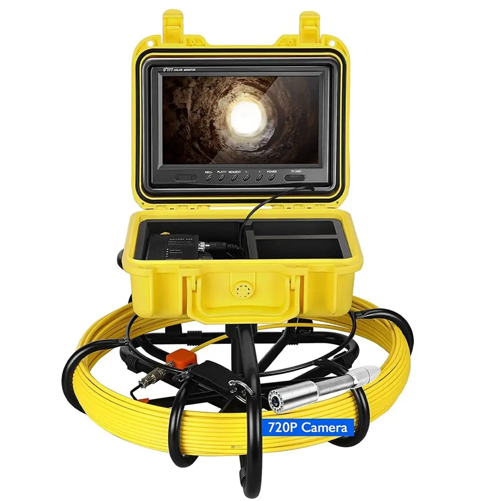 

50M Sewer Pipe Inspection Video Camera 9" Monitor DVR 720p Endoscope 23MM Camera Lens 12pcs Adjustable IR led Drain Camera