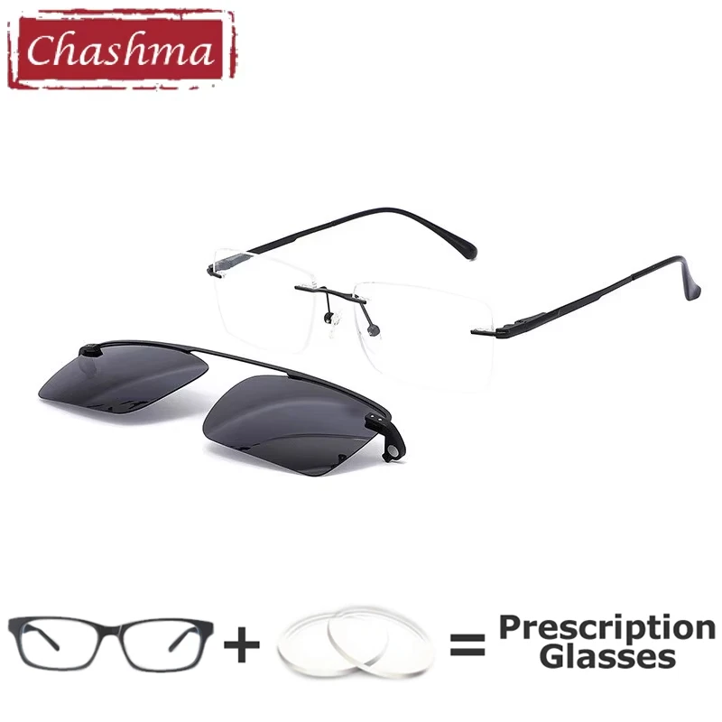 

Men Clip On Glasses Polarized Driving Rimless Myopia Glasses Multi focal Eyeglasses Optical Prescription Recipe Lenses