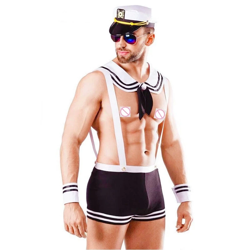 

Sexy underwear men's Navy Sailor fireman uniform Sexy seductive white overalls couple flirting men's uniform L258