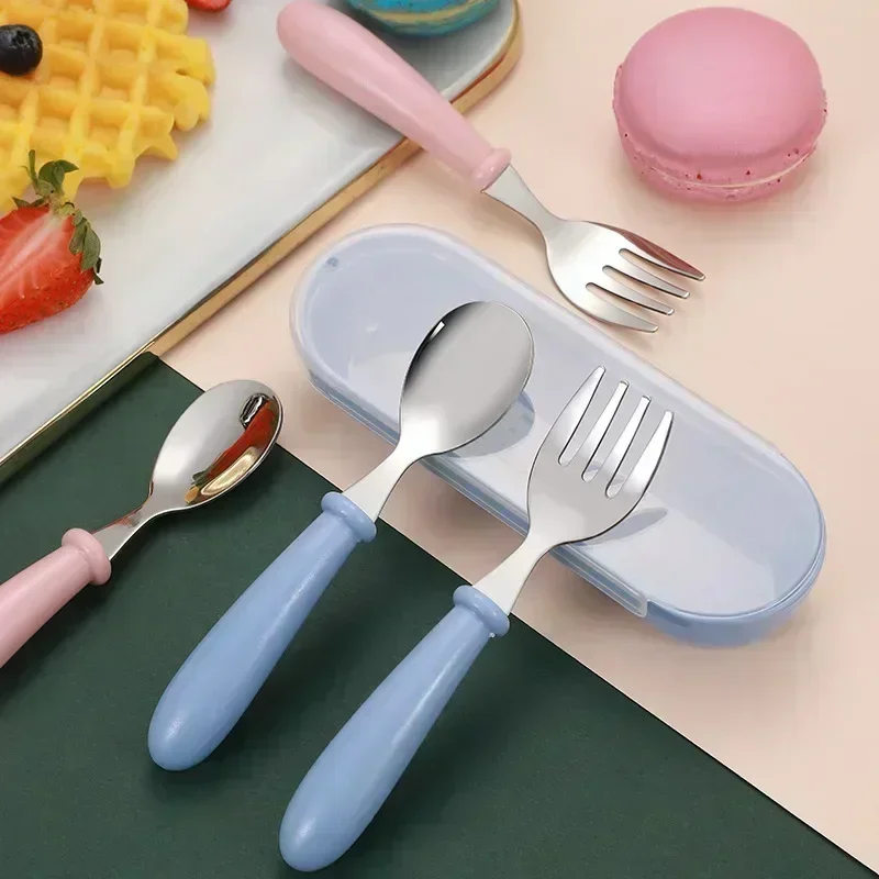 Children Spoon Forks with Box Kids Stainless Steel Cutlery Portable Baby Feeding Utensils Baby Food Spoon Fork Tableware Set