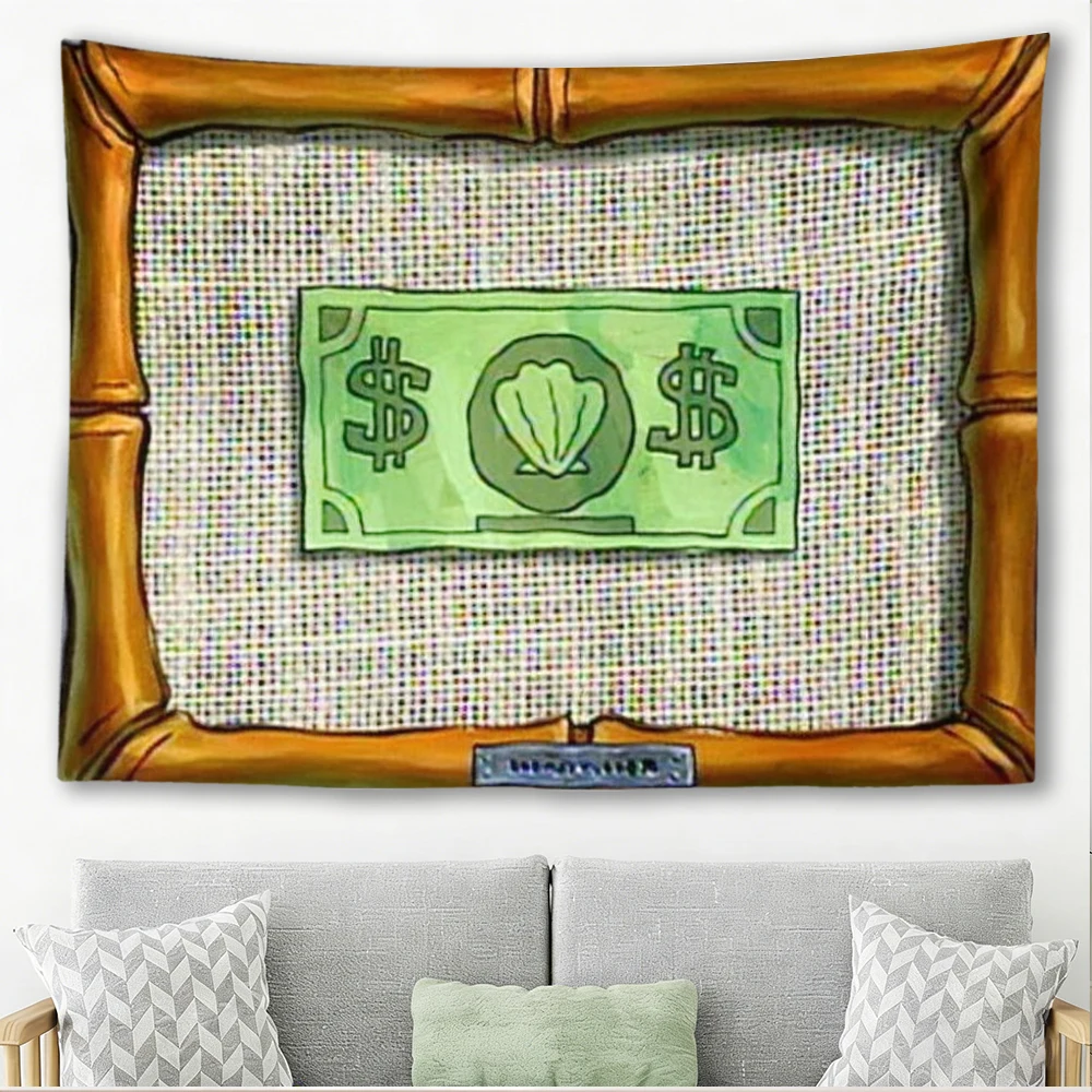 Shell Dollar Bill Framed Cartoon Print Grid Background Tapestry Aesthetic Room Wall Decor
