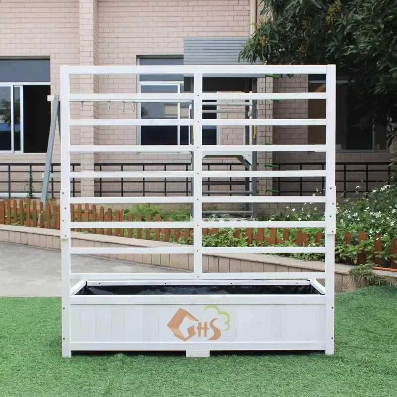 Outdoor Freestanding Trellis Planter Wood Garden Vegetable Box Stand Solid Wood Raised Bed With Trellis