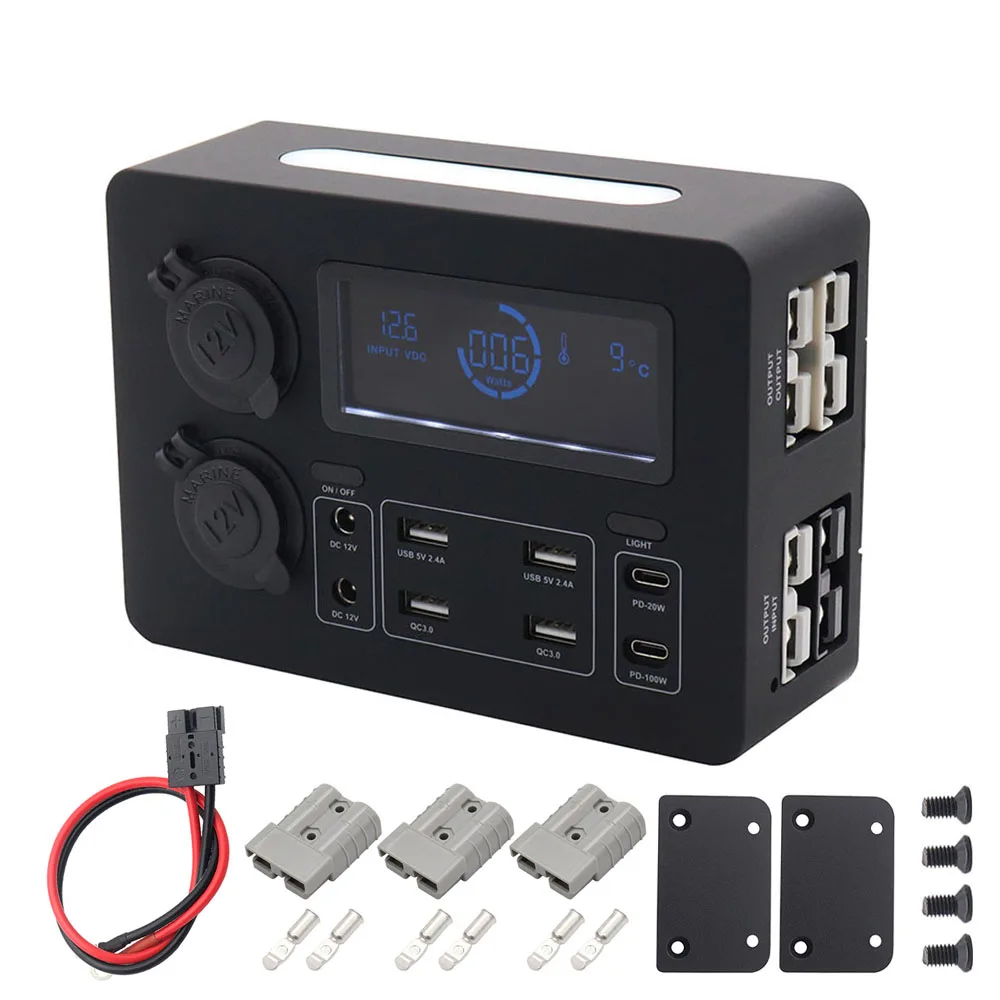 

RV Power Destribution Control Hub Anderson Power Adapter Sockets 12V 5V Type-C PD USB Chargers LED Light Digital Car Power Box
