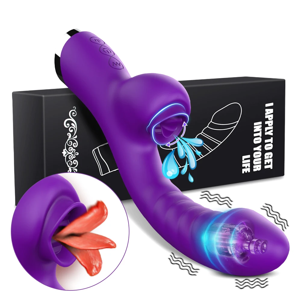 Vibrator For Women 2 In 1 Licking Machine Clitoris Stimulator G-Spot Powerful Vibro Dildo Wand Female Clit Sucker Adult Sex Toys