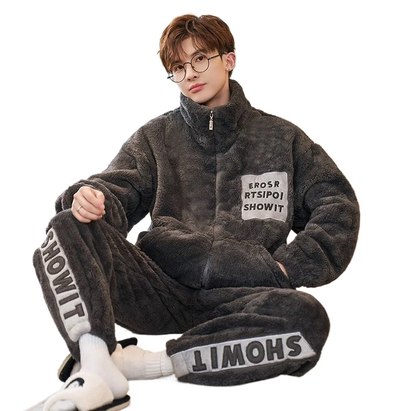 Can Be Worn Outside Lounge Fashion New Boys Coral Fleece Thickened Fleece Soft Cold and Windproof Autumn and Winter Pajamas Set