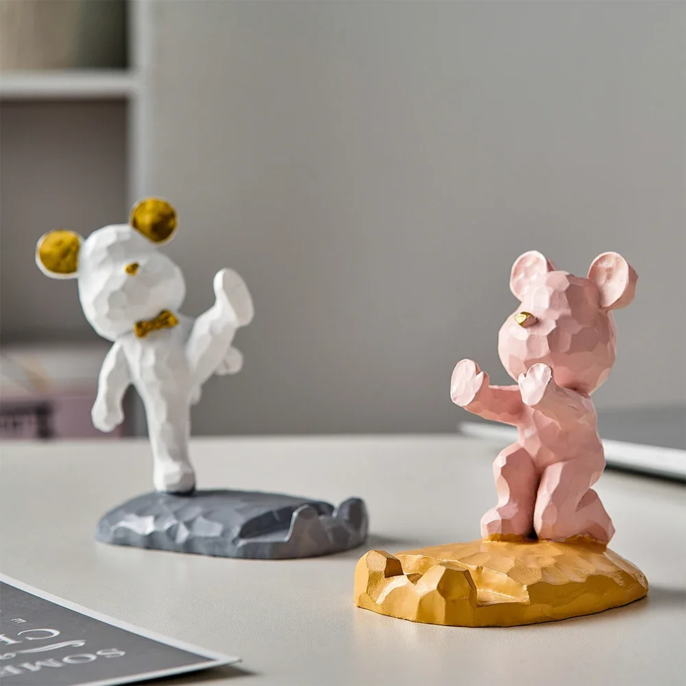 حامل هاتف محمول من الراتنج على شكل دب الدب اللطيف الإبداعي ، حامل هاتف ، ملحقات سطح المكتب والمكتب المنزلي ، حامل محمول ، ديكور مكتبي