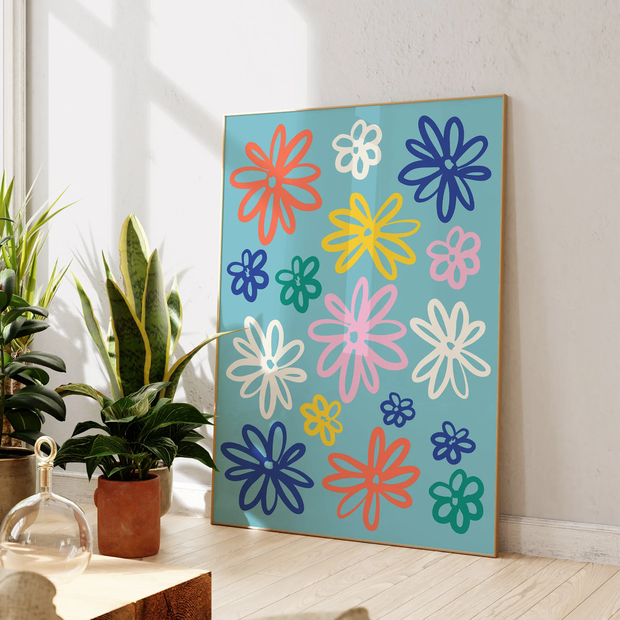 Modern Colorful Retro Daisy Flower Vibrant Floral Wall Art Prints Canvas Painting Poster Picture For Living Room Home Decor