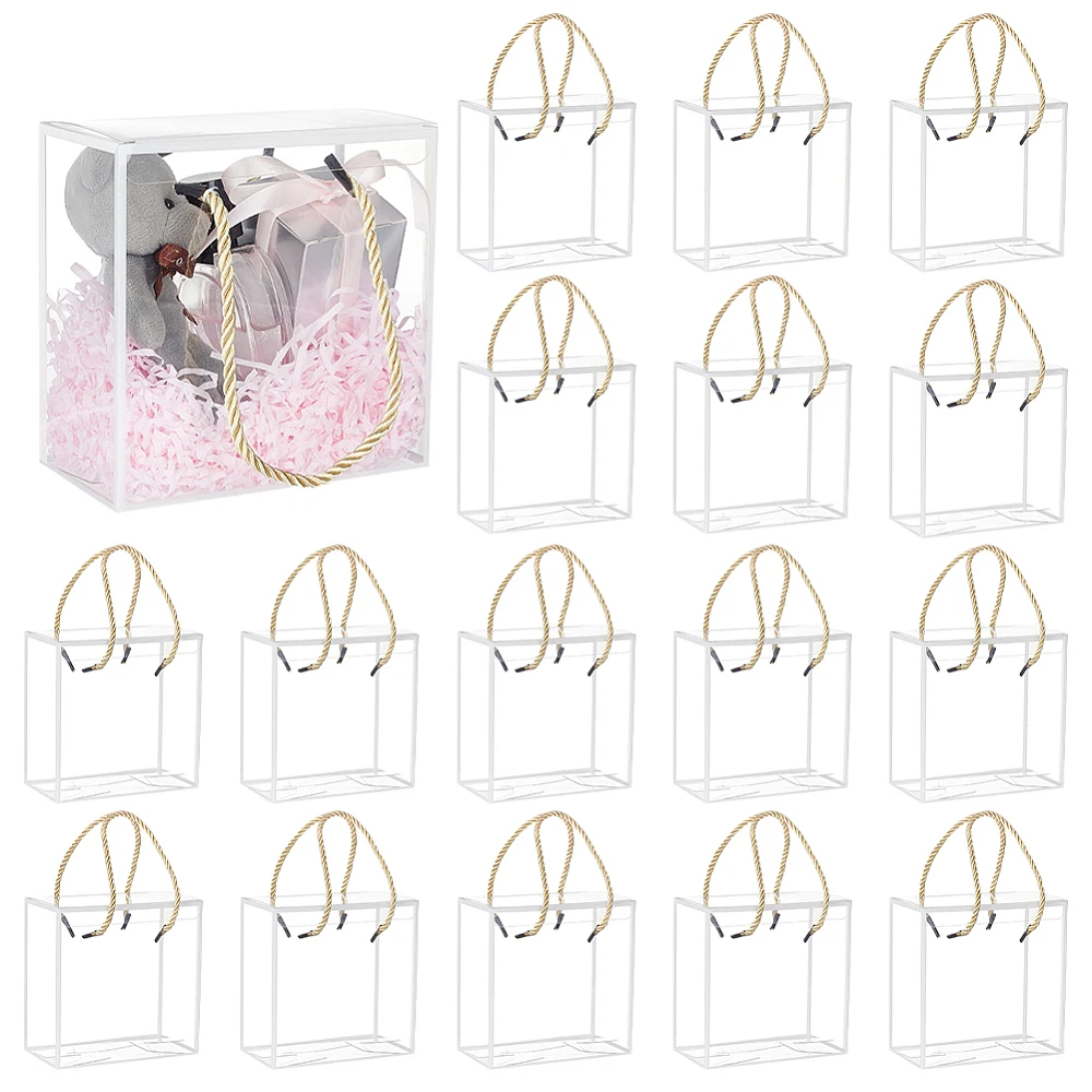 20-Pack Transparent Favor Boxes 5.5x5.5x3inch PET Plastic Gift Boxes with White Border Durable Rectangle Party Box
