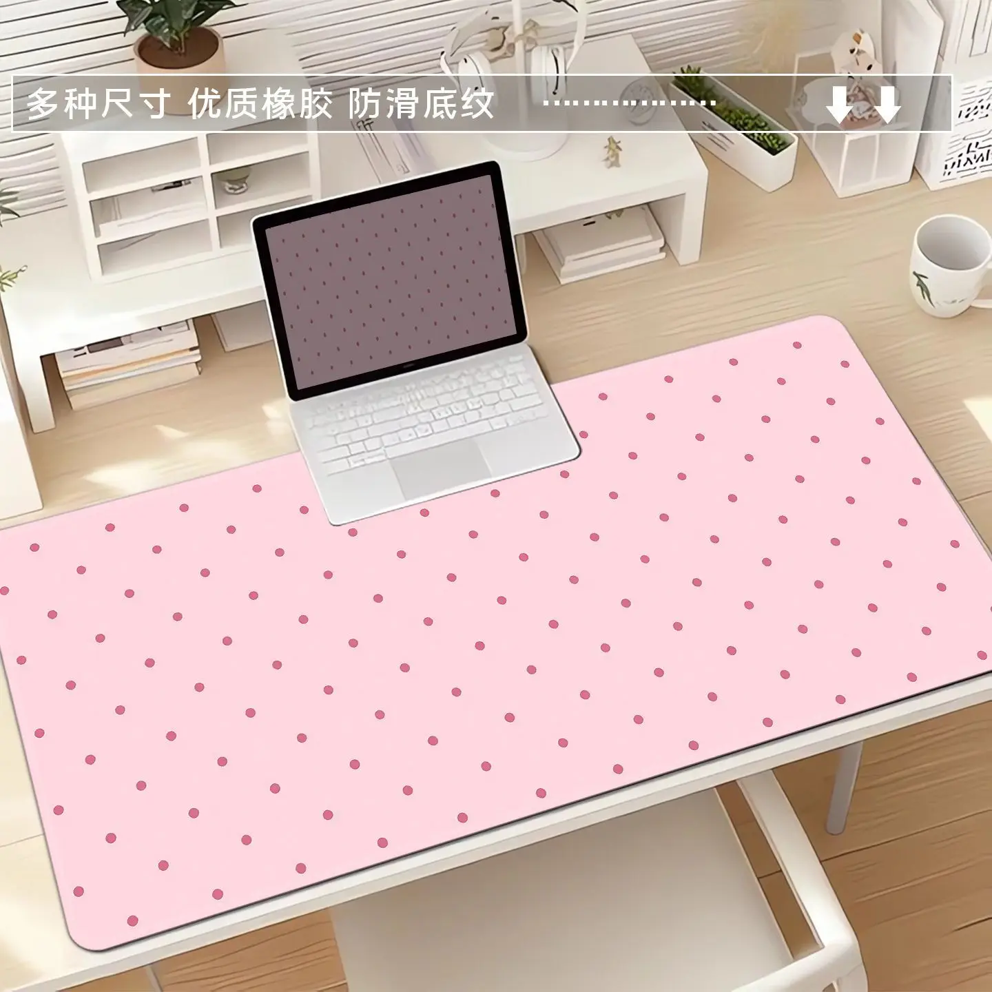 Leather Desk Pad Protector Pink Polka Dots Y2K Kawaii Mouse Pad Office Desk Mat Waterproof Oilproof Non-Slip PU Desk Blotter Pad
