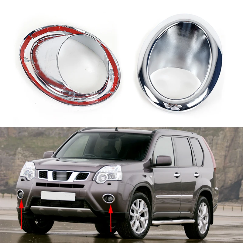 

2PCS For Nissan X-TRAIL XTRAIL T31 2011 2012 Car Front Bumper Fog Lamp Light Chrome Cover Frame Foglight Trim Lid Bezel Hood