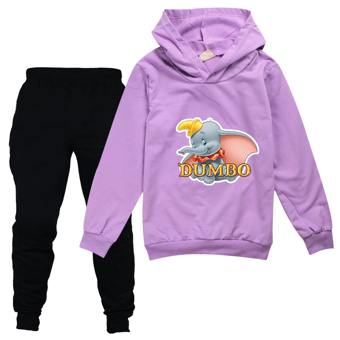 Dumbo Kids Sportswear Suits Girls Boys Casual Thin Hoodie Black Pants Teen Chilren Outerwear Clothing Sets Sweatshirt