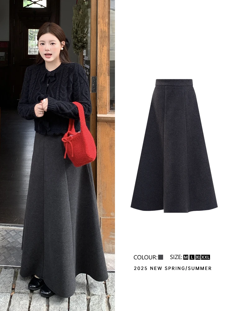 

Long Woolen A-Line Skirt for plus Size Women Autumn Winter High nce mat Sle Ele Feeling f-length Skirt
