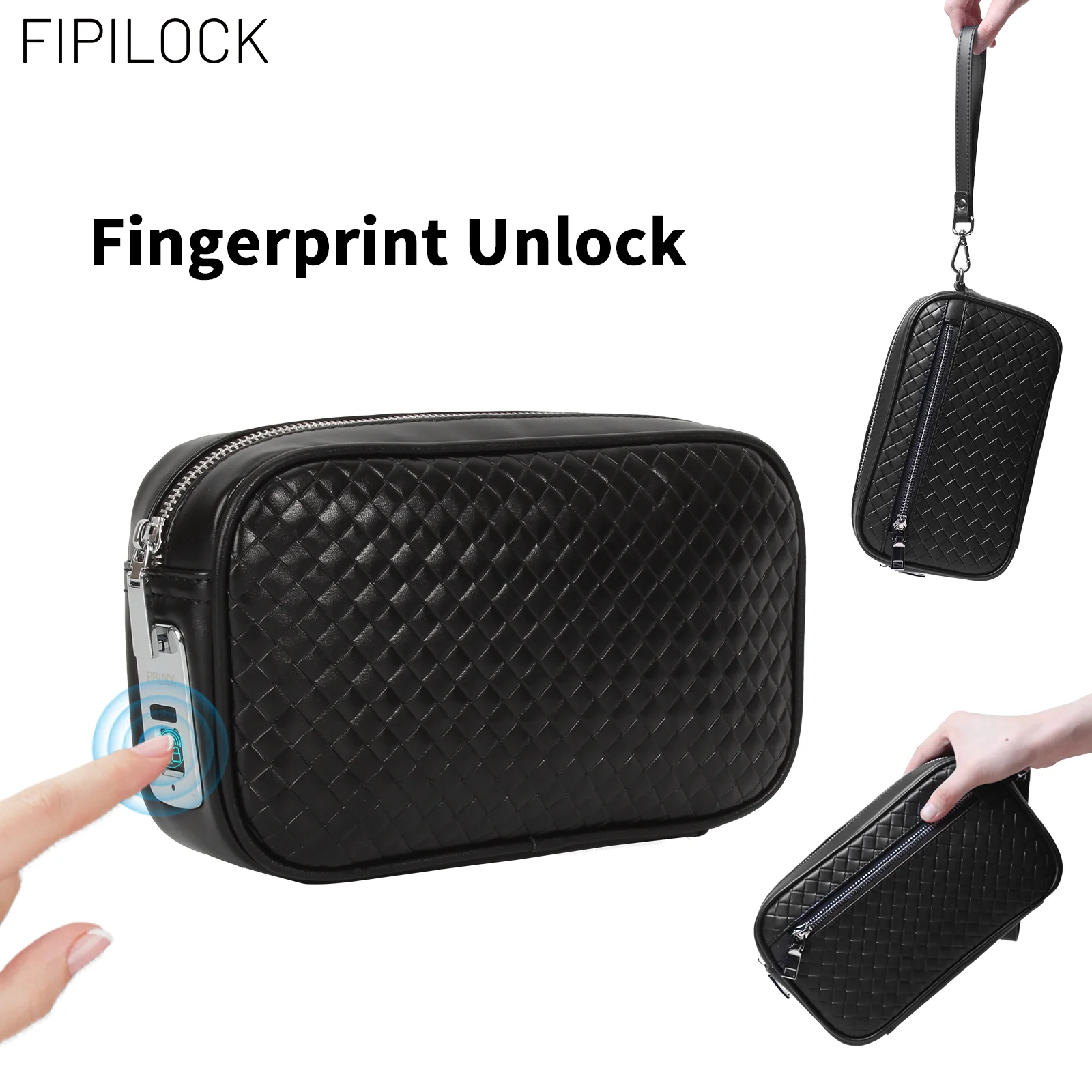 

FIPILOCK Clutch Purses Bags Woman for Men Handbags with Smart Fingerprint Unlock Credit Card Holder Mobile Phone Wristlet Bag