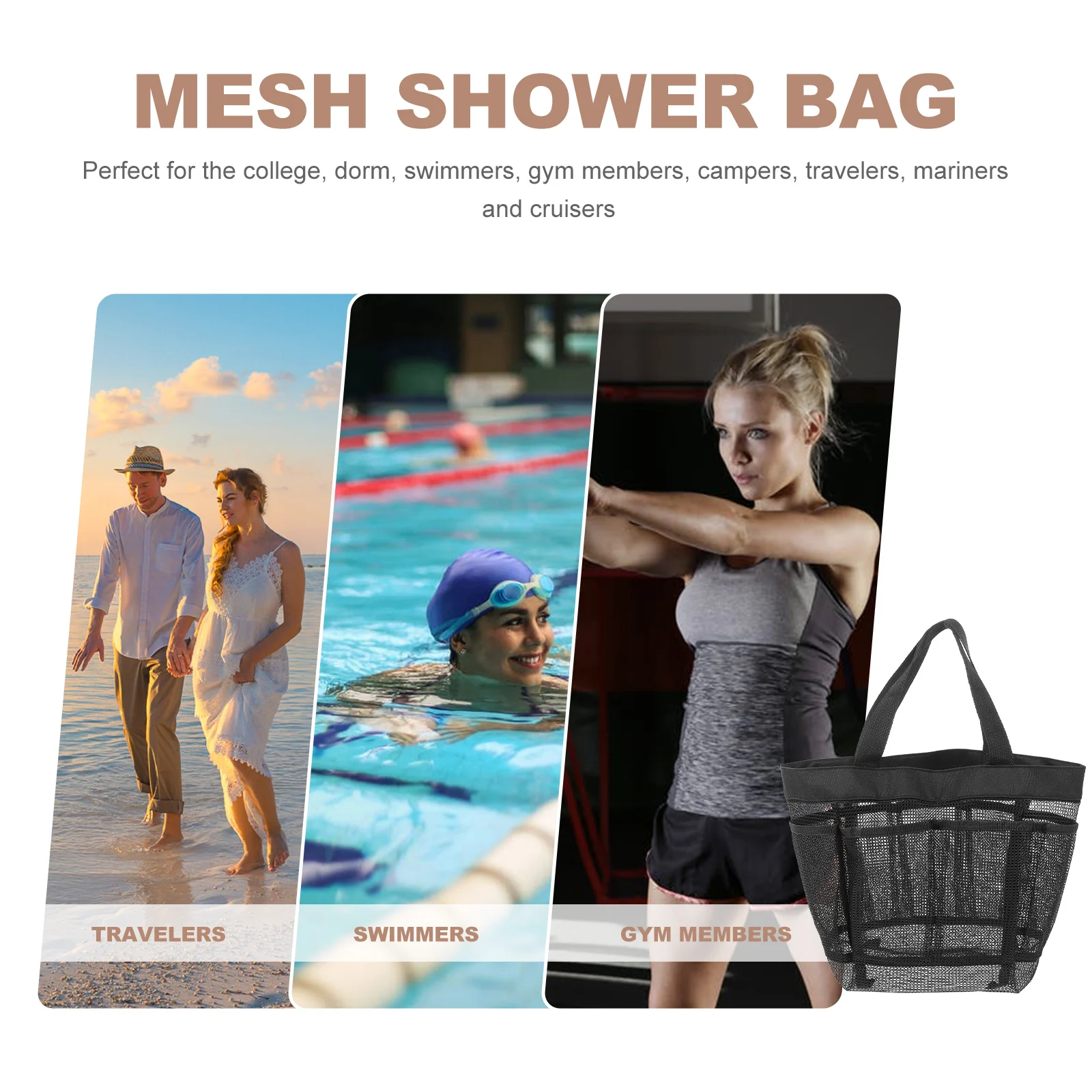 

Portable Mesh Beach Bag Large Capacity Toiletry Organizer Nylon Material Easy Access Storage for Travel Gym Dorm Home