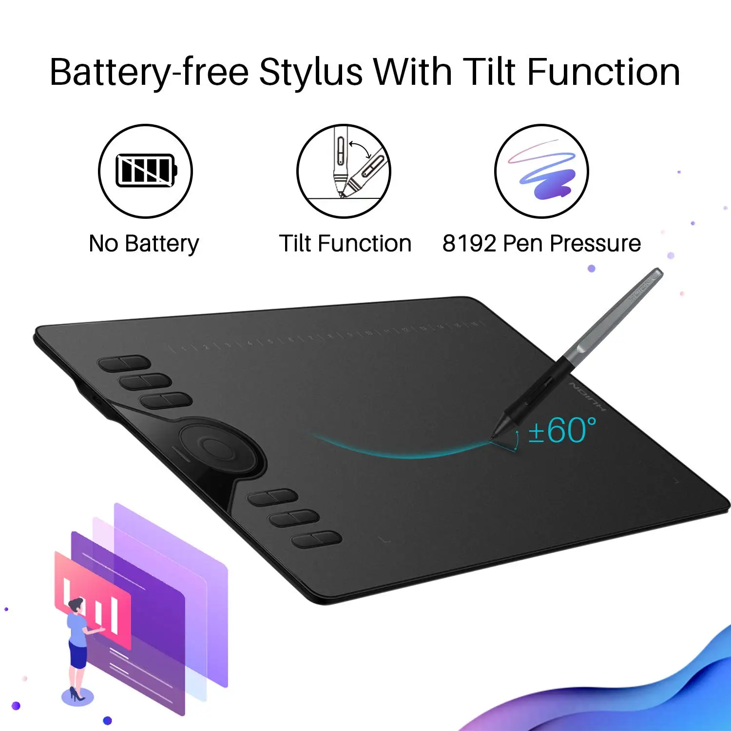 ملحقات الكمبيوتر مناسبة لقلم الرسومات الرقمي Huion HS610 مع مفاتيح سريعة #3