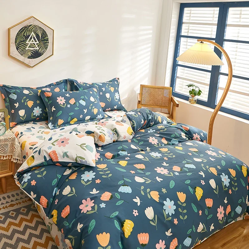 100% Cotton 3PC Duvet Cover Set Flower Printing Quilt Cover Set 1PC Duvet Cover 2PC Pillowcase Cotton Soft Skin Friendly Bedding