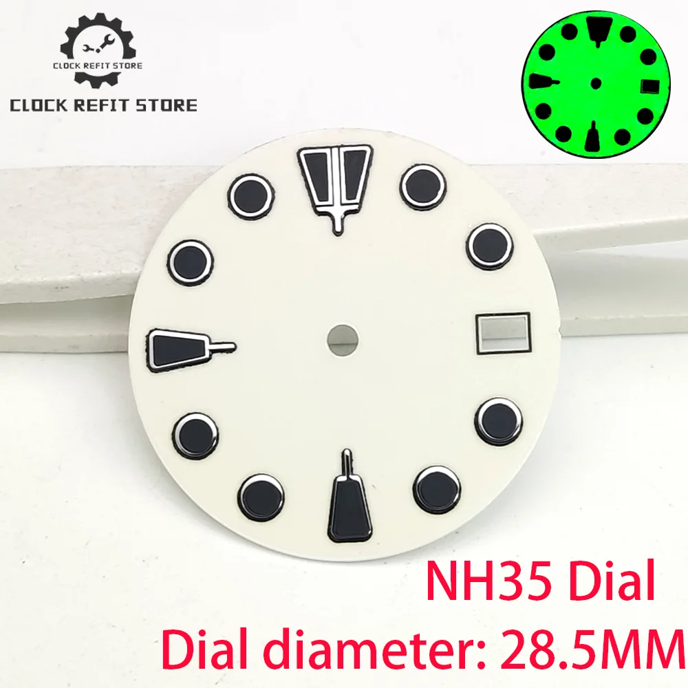 Full luminous dial, green luminous at night, for NH35, dial diameter 28.5 mm, watch assembly accessories