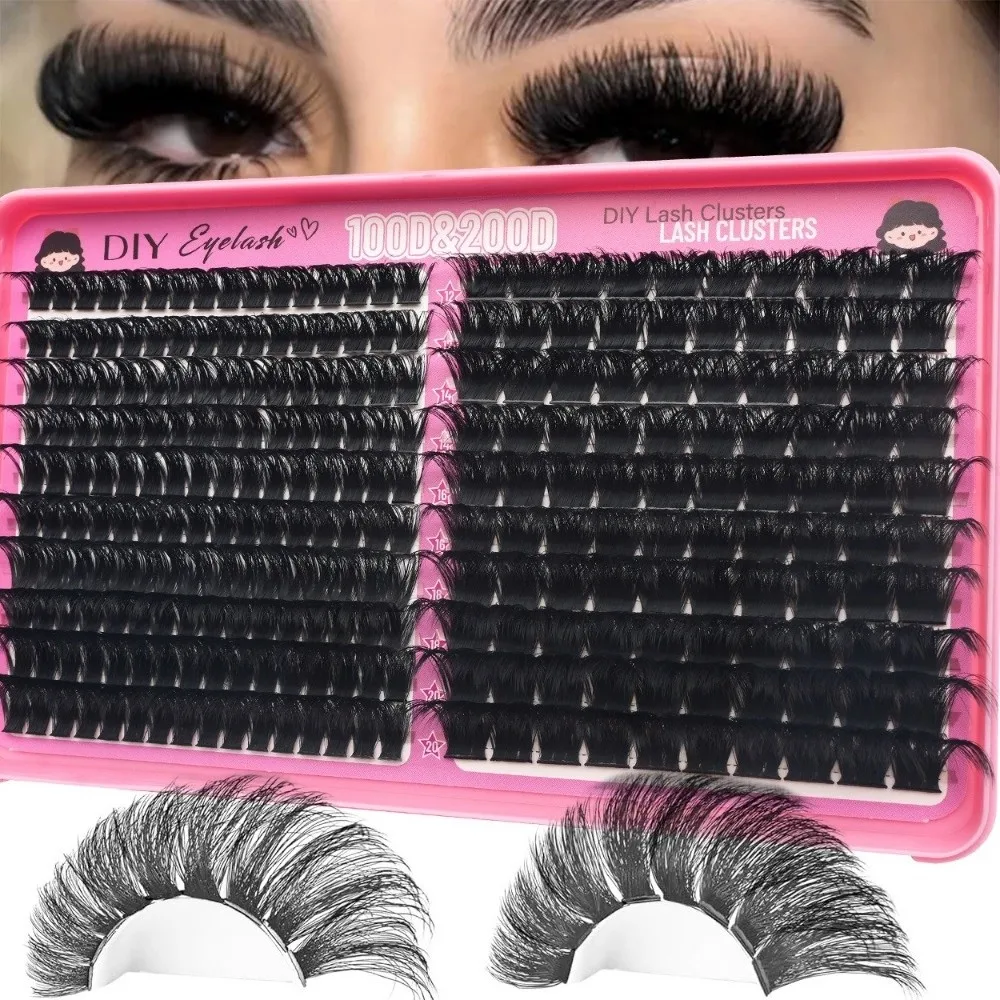 High Simulation False Eyelashes 100D+200D Density 12-20mm Length Eyelash Extension Segmented Design Artificial Fiber Lashes
