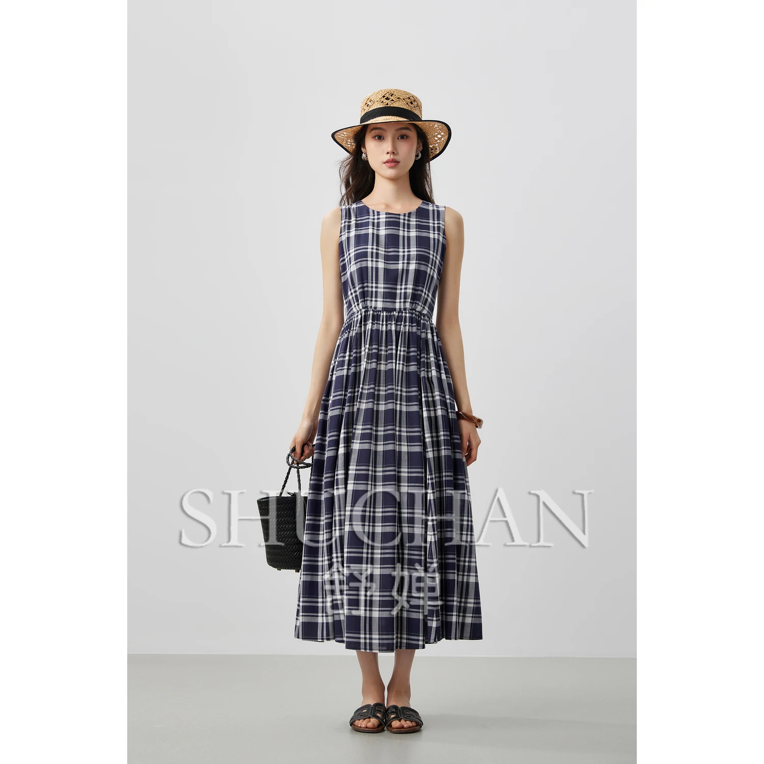

25 Summer French Classic Plaid Cotton Literary and Art Temperament Tank Dress Women Vestidos De Mujer